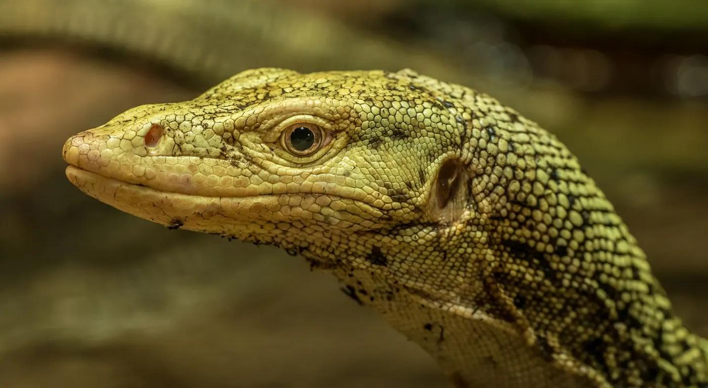 Detailed close-up of a Komodo dragon lizard showcasing its textured skin.